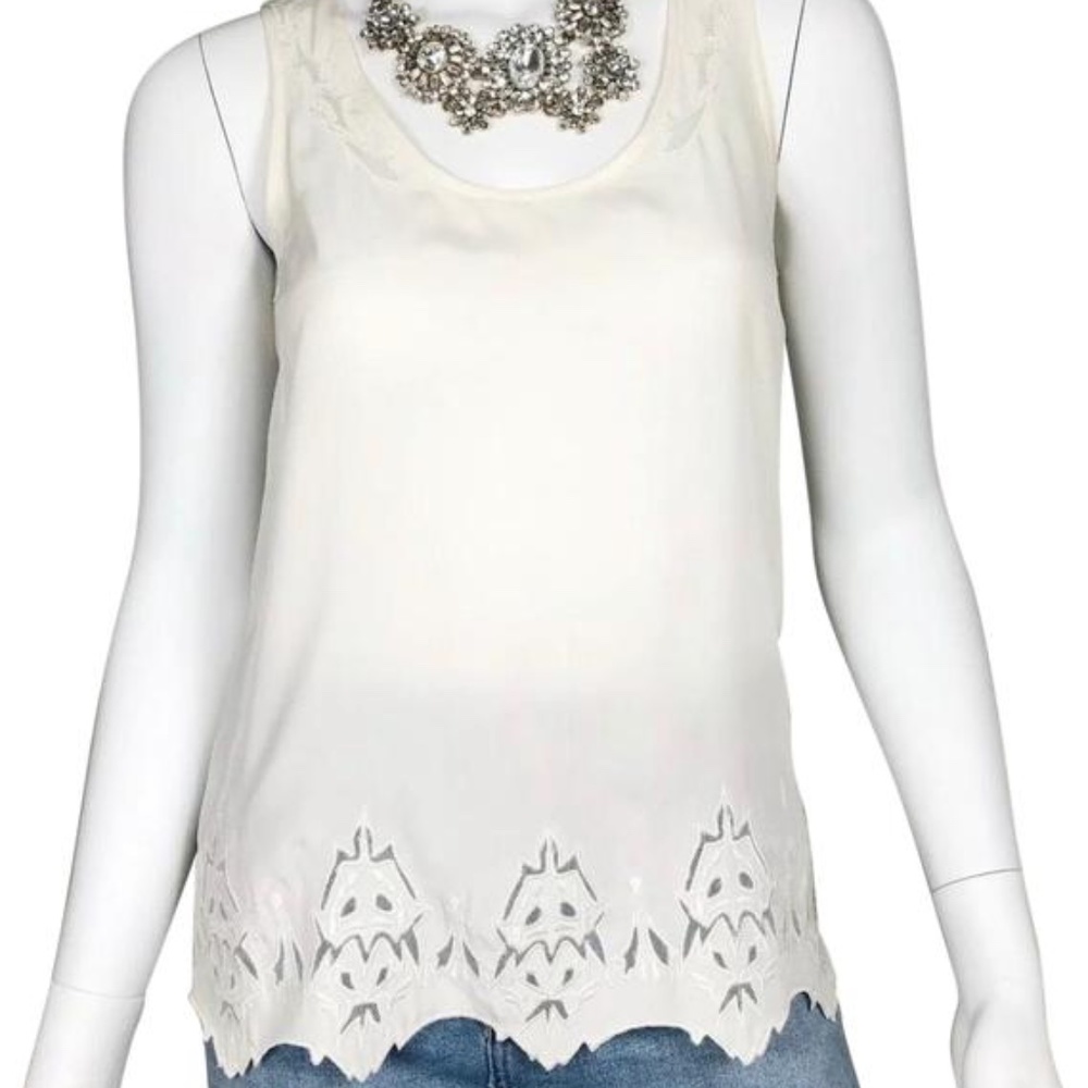 Rag & Bone White silk tank with embroidery - S